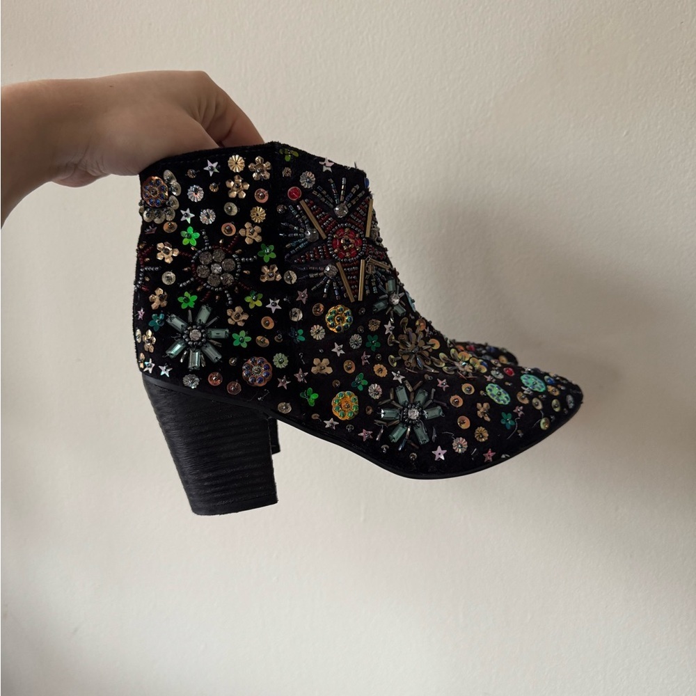 Free People Dance the Night Black Velvet Sequin Ankle Boots - Picture 2 of 8